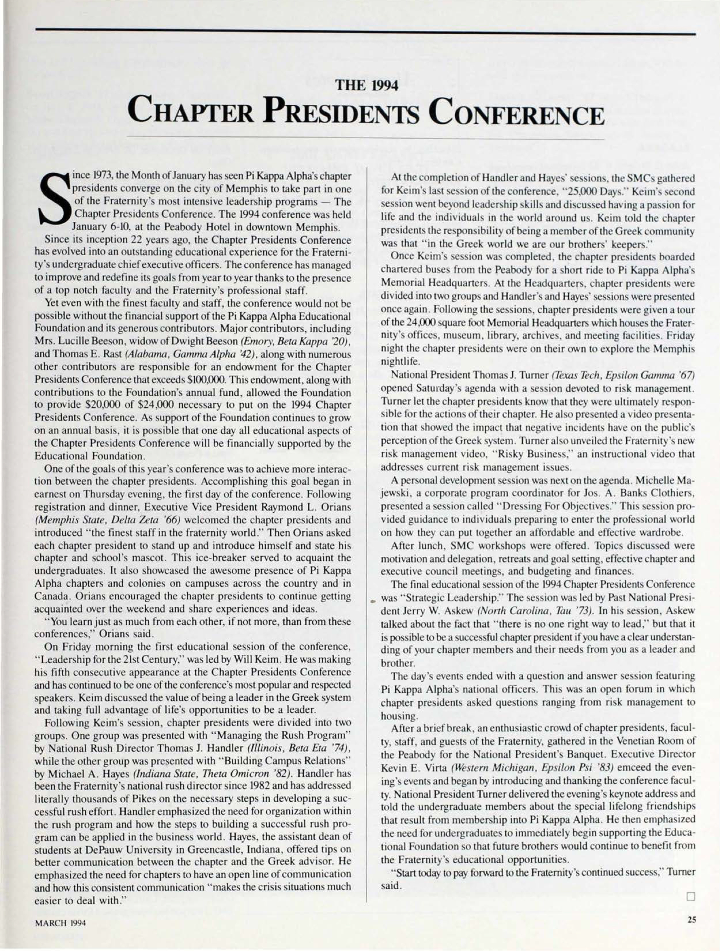 The 1994 Chapter Presidents Conference